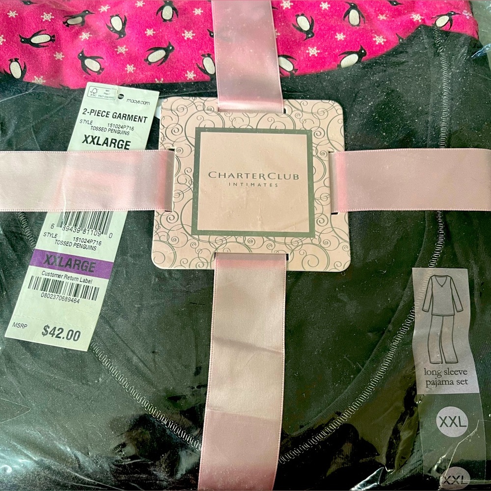 Charter Club Long Sleeved Black & Pink Pajama Set